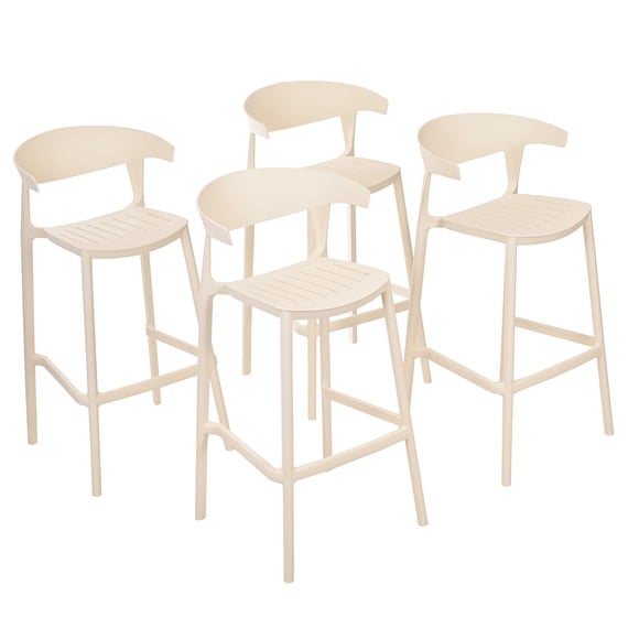 Set 4 Bancos Bar Cocina Desayunador Barra Respaldo Plástico Beige