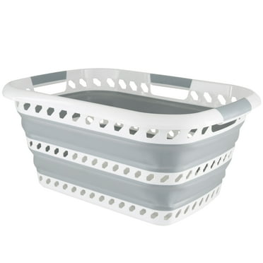 Simplify 24 x 17 x 11in Collapsible and Carrying Handles 40L Plastic Laundry Basket, White and Grey