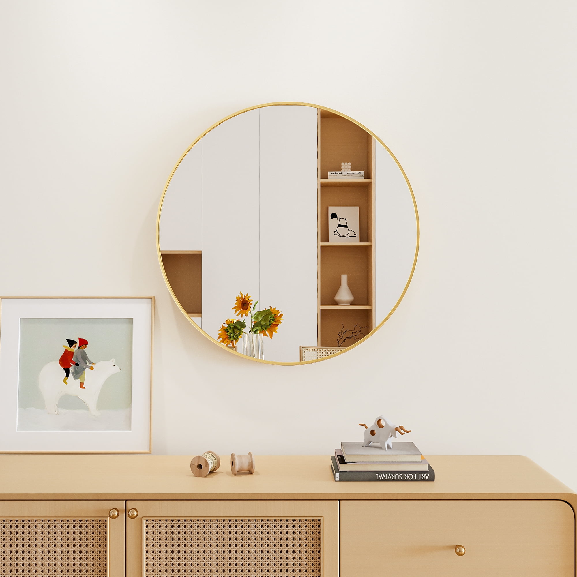 YYAo 28" Wall Circle Mirror for Bathroom, Round Mirror for Wall Hanging Round Mirror for Living Room, Vanity, Bedroom, Gold Border YYAo 28" Wall Circle Mirror for Bathroom, Round Mirror for Wall Hanging Round Mirror for Living Room, Vanity, Bedroom, Gold Border