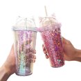 thumbnail image 4 of Seyurigaoka Cute Cat Ear Flash Film Double Layer Cup Custom Cup Creative Plastic Water Cup Straw Cup 420ML, 4 of 5