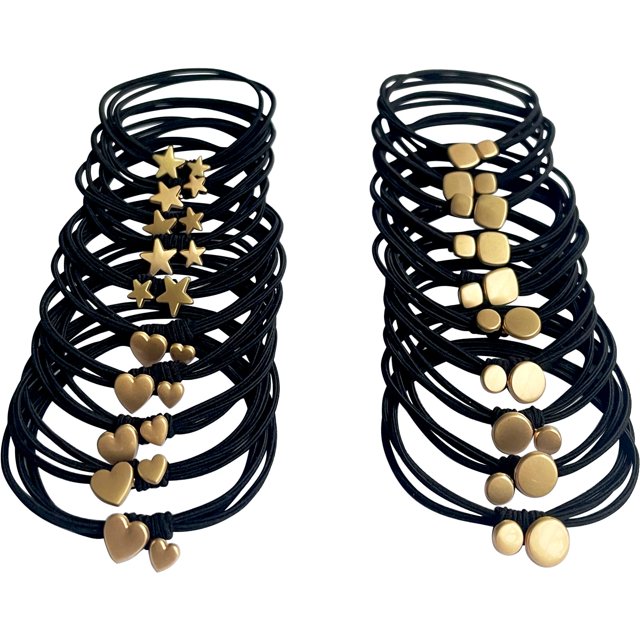 UDeBe 20PCS Lazos para el cabello negros Pulseras Mezcla de cuentas de metal