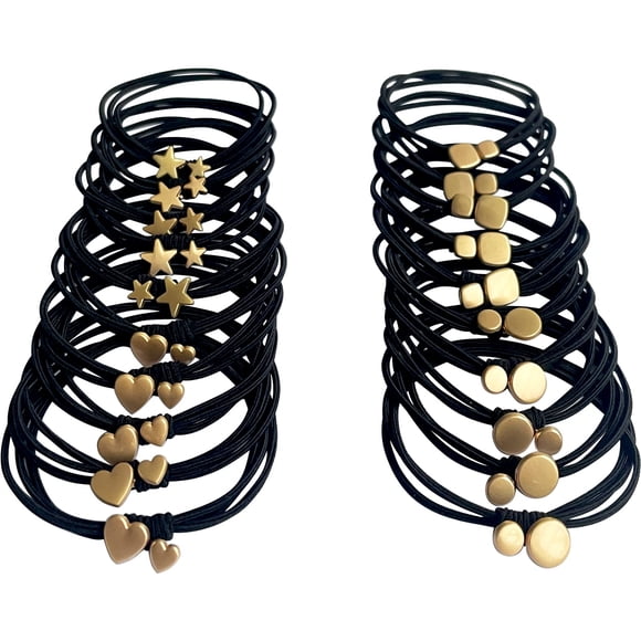 UDeBe 20PCS Lazos para el cabello negros Pulseras Mezcla de cuentas de metal