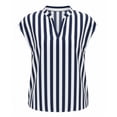 thumbnail image 3 of Striped Shirts for Women Cap Short Sleeve V Neck Business Casual Tops Loose Fit Dressy Summer Blouses (XL, Black), 3 of 7