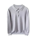 thumbnail image 3 of UVEASISHA Men's Casual Sweaters 3 Button Collar Golf Shirts Soft Long Sleeve Knitted Pullover Solid Color Stretchy Knit Sweater Tops Gray M, 3 of 6