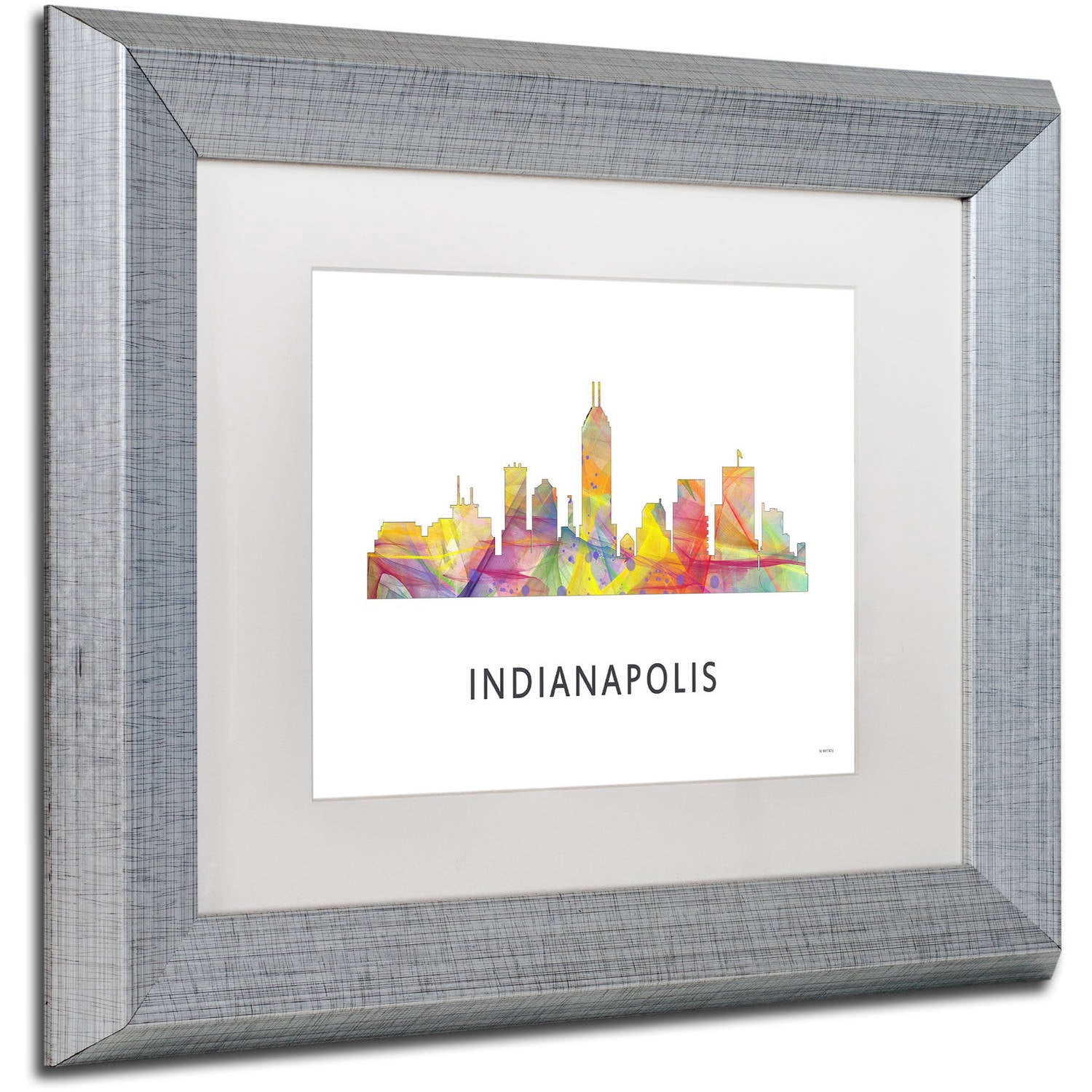 Trademark Fine Art 'Indianapolis Indiana Skyline WB-1' Canvas Art by Marlene Watson, White Matte, Silver Frame