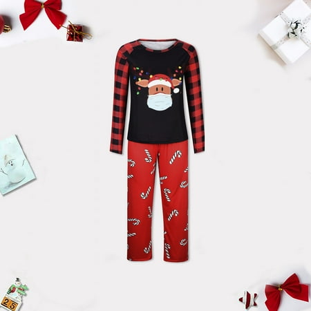 

New Year New You 2022! Christmas Pajamas for Family Suncoda Matching Family Pajamas Sets Christmas PJ s with Deer Long Sleeve Tee & Cane Print Pants Loungewear on Clearance (Kid)