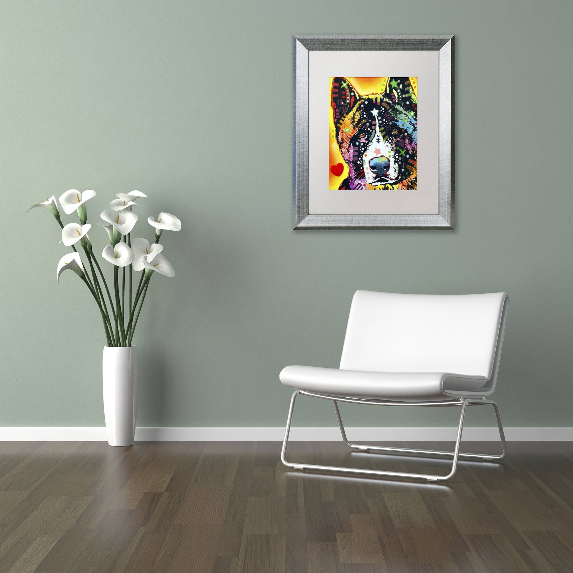 Trademark Fine Art "Akita" Canvas Art by Dean Russo, White Matte, Silver Frame