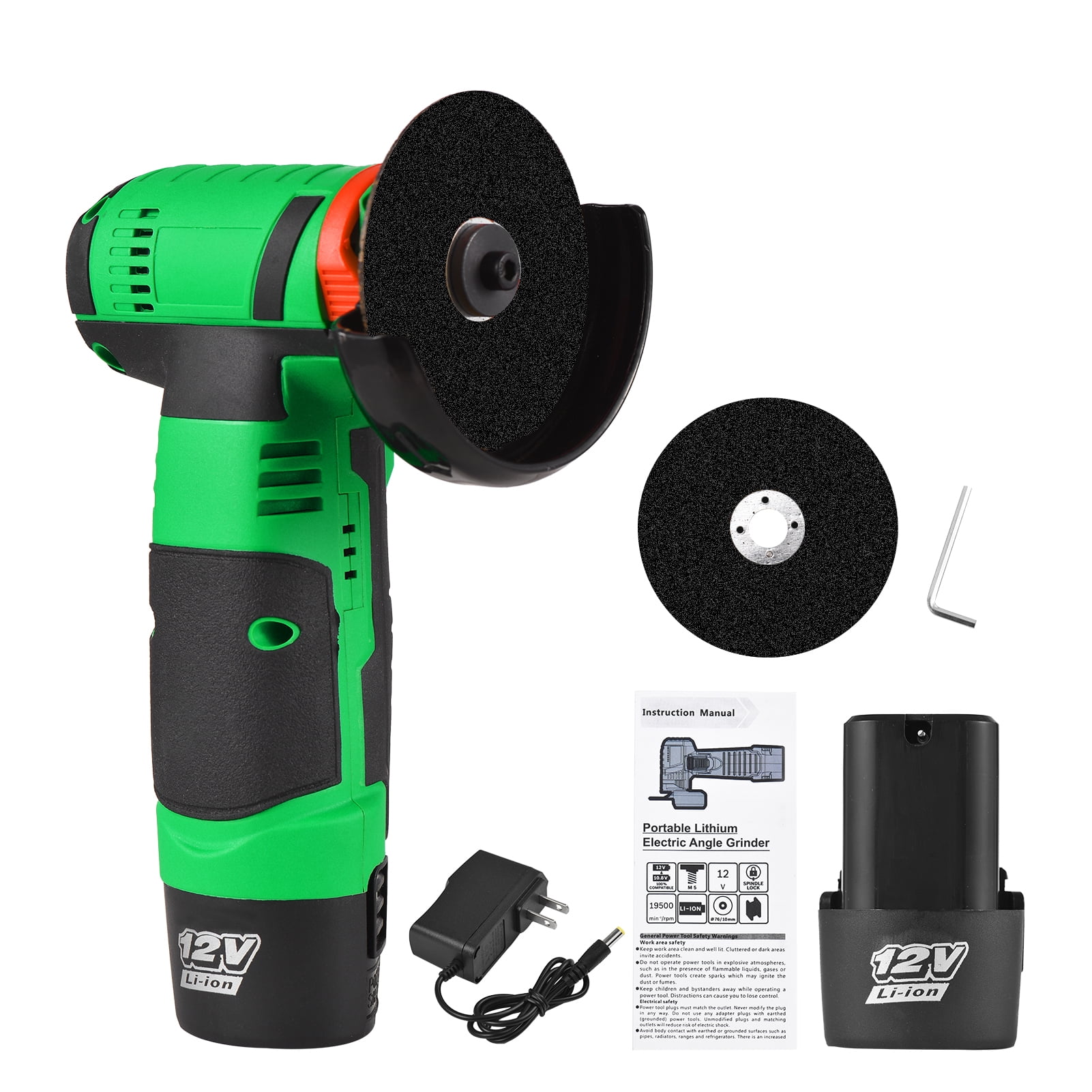 Angle Grinder Electric 12V Cordless Angle Grinder Tool Kit Portable Lithium Electric Angle Grinder 19500rpm Mini Rechargeable Power Cutter with 2pcs Batteries 2pcs Grinding Discs for Grinding