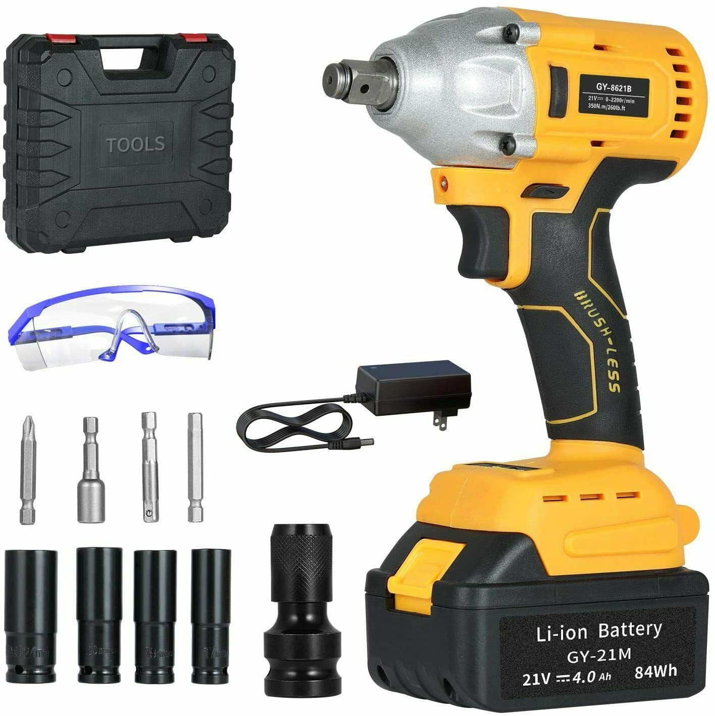 Details about   21V Cordless Impact Wrench 1/2" 520Nm Brushless Power Tool w/ 2 Li-Ion Batteries 