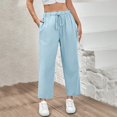 thumbnail image 2 of Seductiva Casual Pants for Women Womens Casual Cotton Linen Pants Lightweight Elastic Waist Cropped Pants Plus Size Solid Trousers Beach Pants Loose Fit, 2 of 5