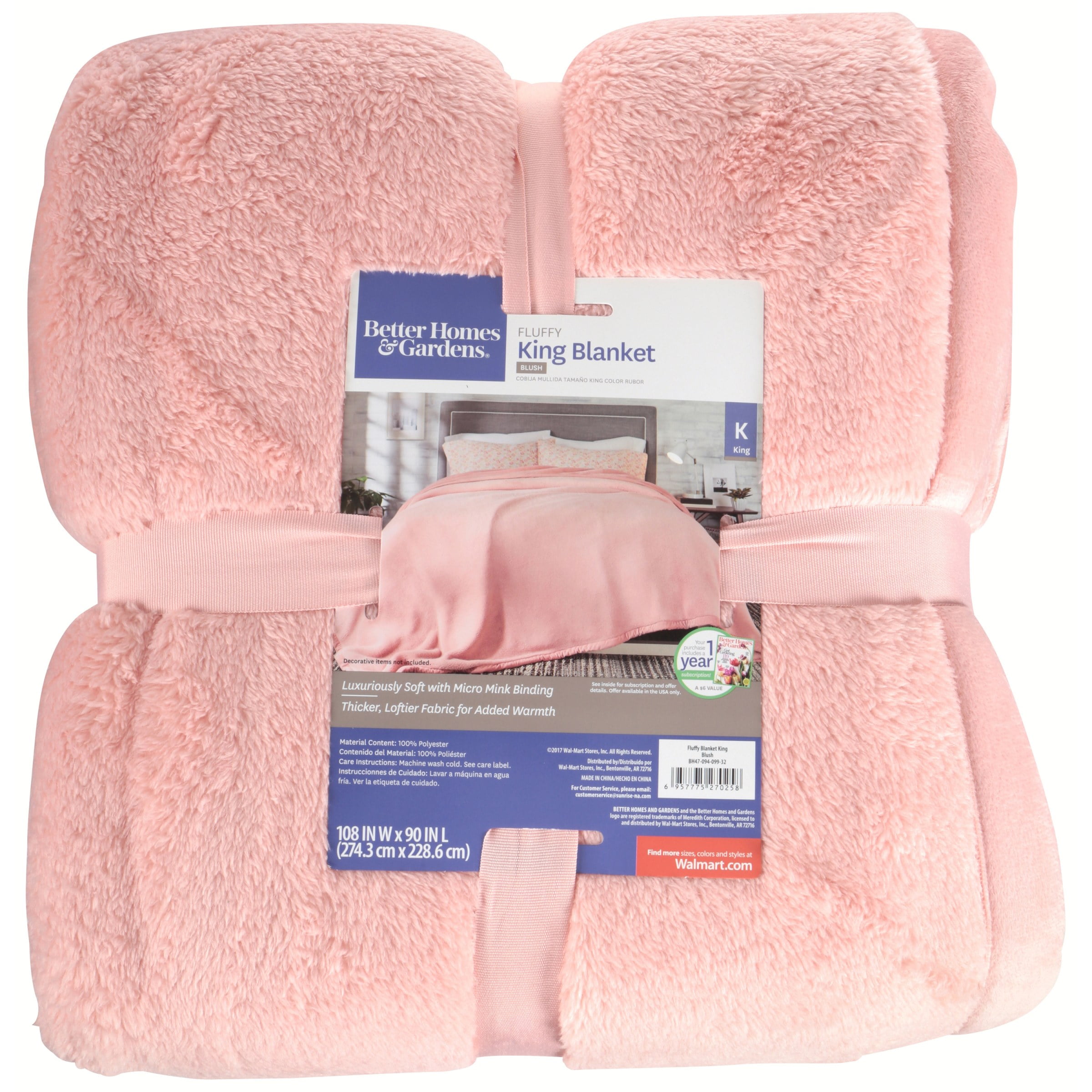 Better Homes & Gardens Fluffy King Blush Blanket, 1 Each
