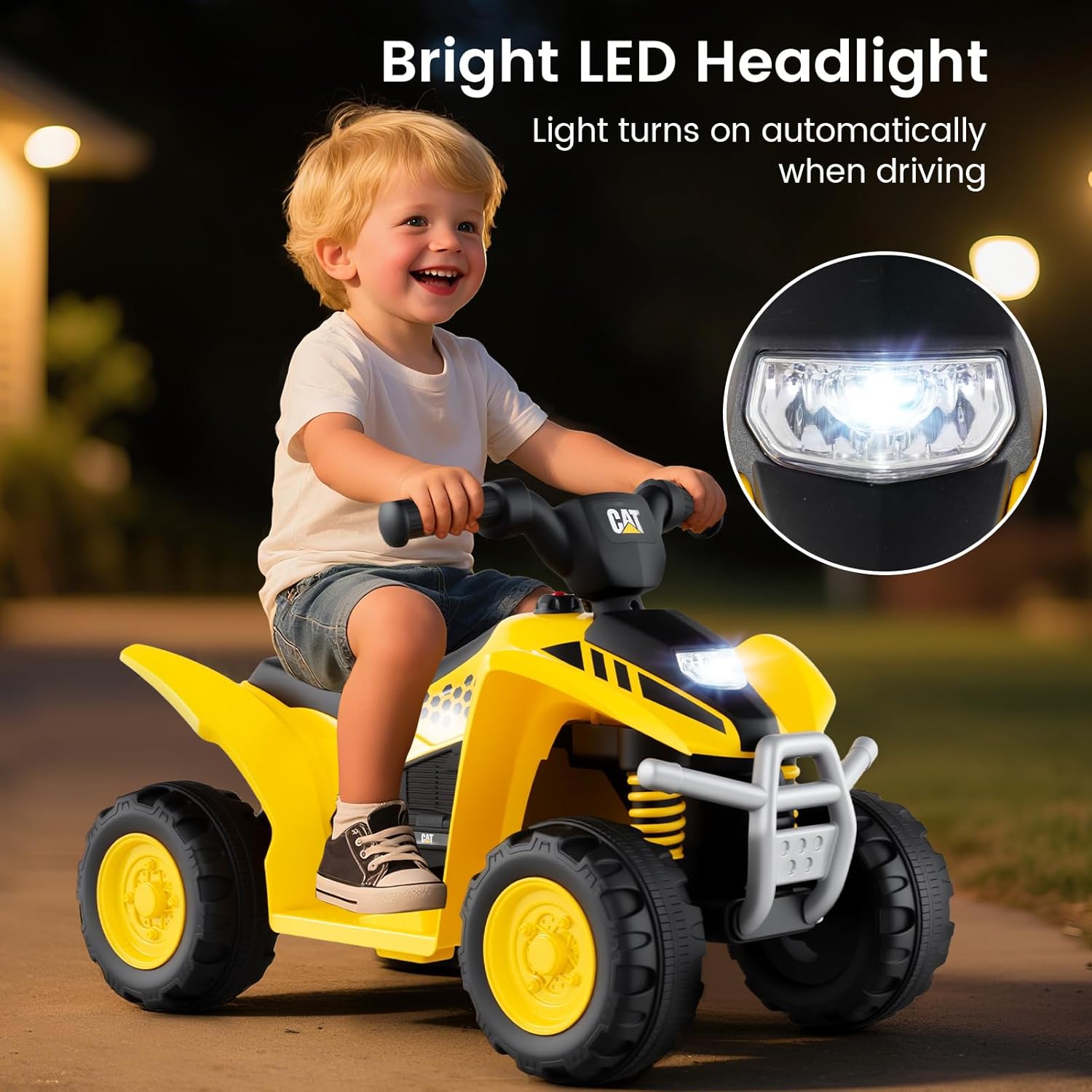 Licensed Caterpillar Kids ATV by OLAKIDS, 6V 4 Wheeler Battery Powered Motorized Quad with LED Headlight Horn, Toddlers Electric Vehicle Toy Car for Boys Girls Ages 1.5-3