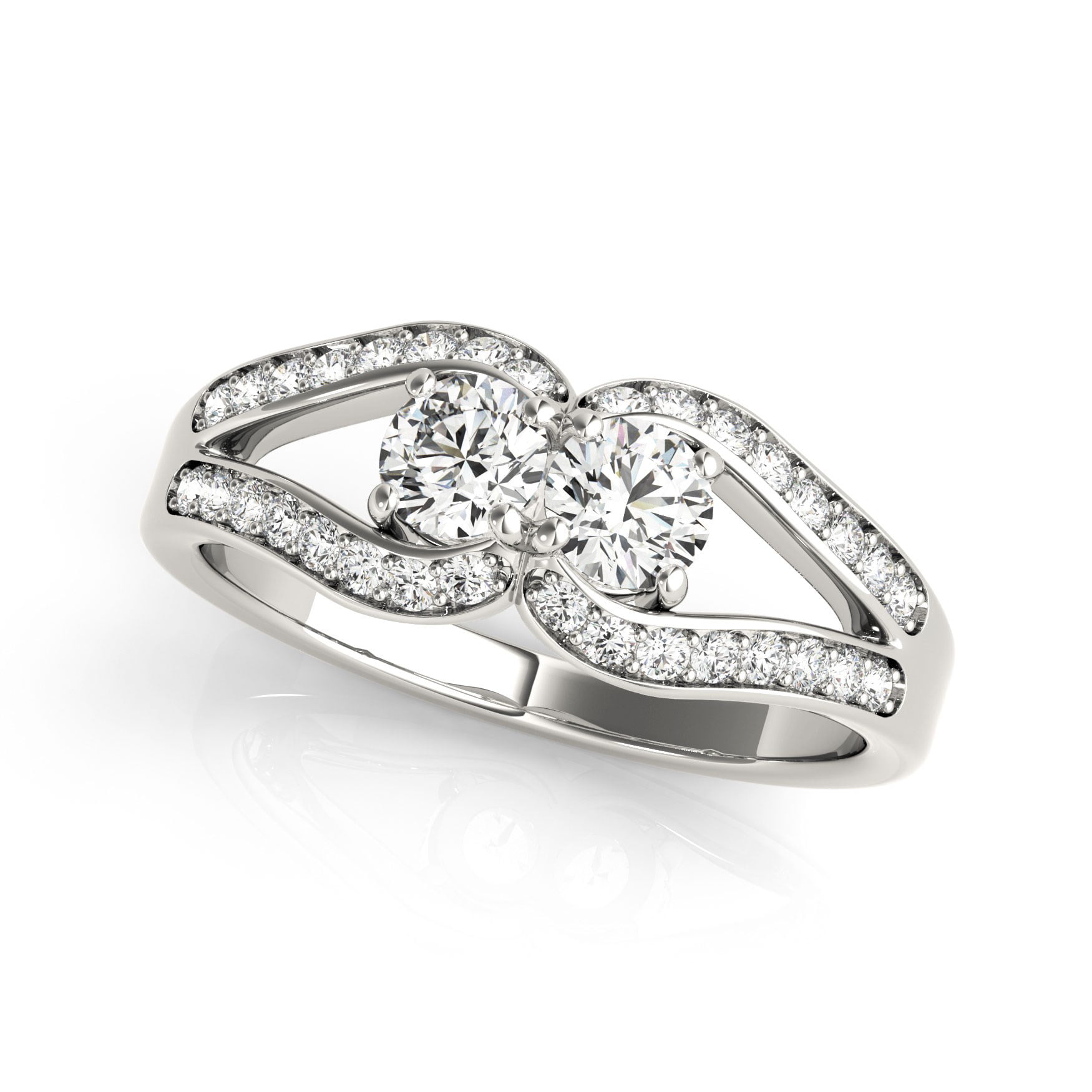 Two Stone Split Shank Design Diamond Ring in 14K White Gold (3/4 ct. tw.) Size - 5