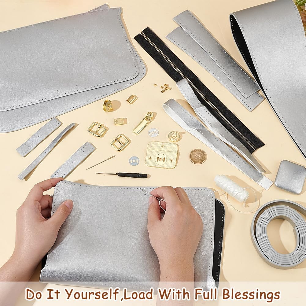 PU Leather Crossbody Bag Making Kit Shoulder Bag Sewing Set for Women Handicraft Bag Making Craft Handmade Handbag Sewing Making Materials for Purse Making Supplies Gray Gray DIY