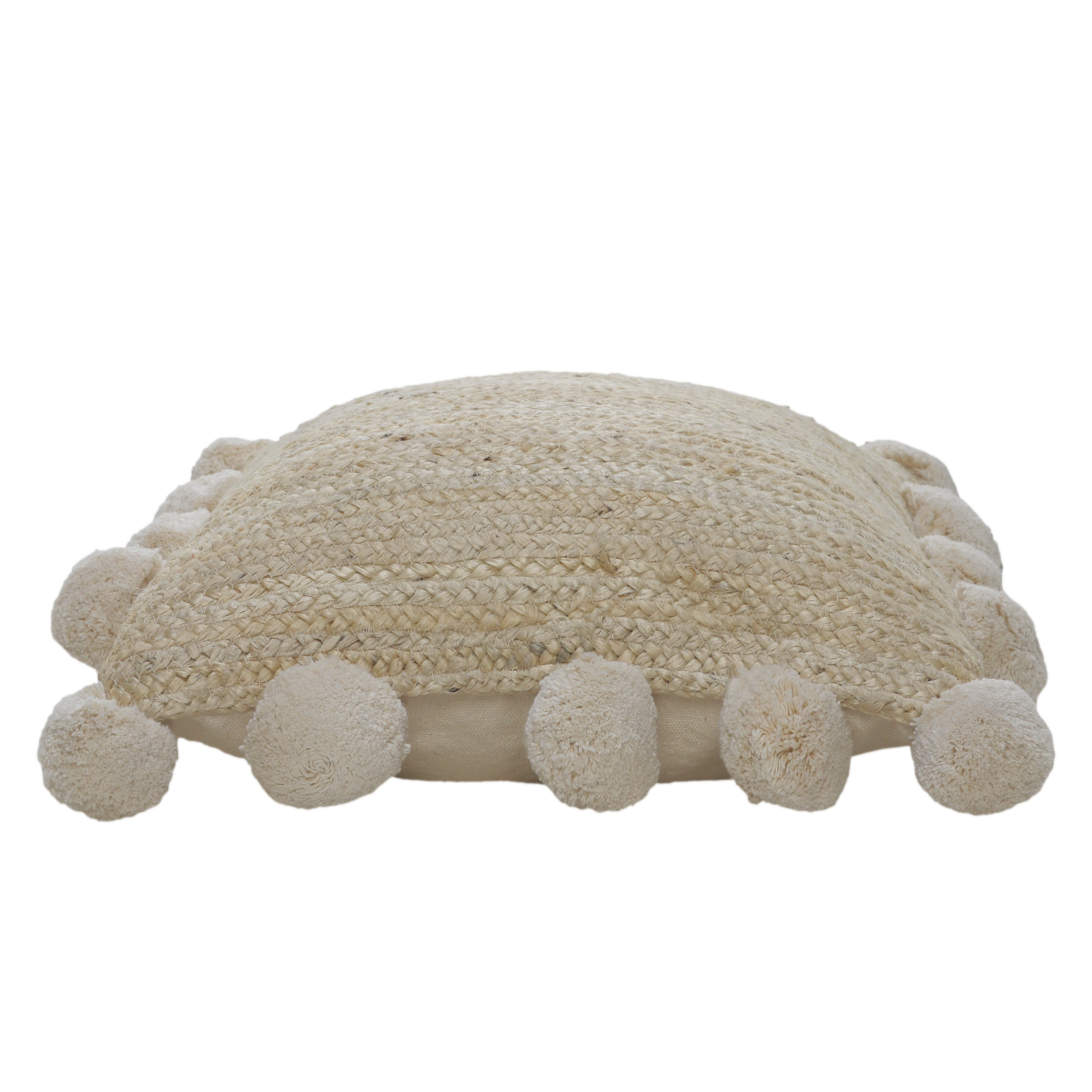 Ox Bay Quade 20" x 20" Natural Solid Jute Pom Pom Bordered Adult Decorative Throw Pillow