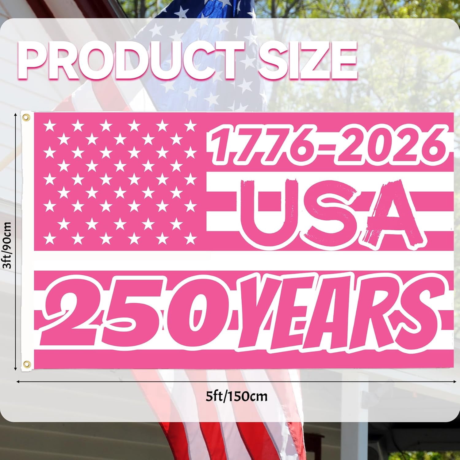 America 250th Anniversary Flag, 3 Ply Year American Anniversary Flag- Double Sided, 3x5 Ft, 250 Years Birthday Patriotic Decor for Outdoor, Front Door, Porch, Wall