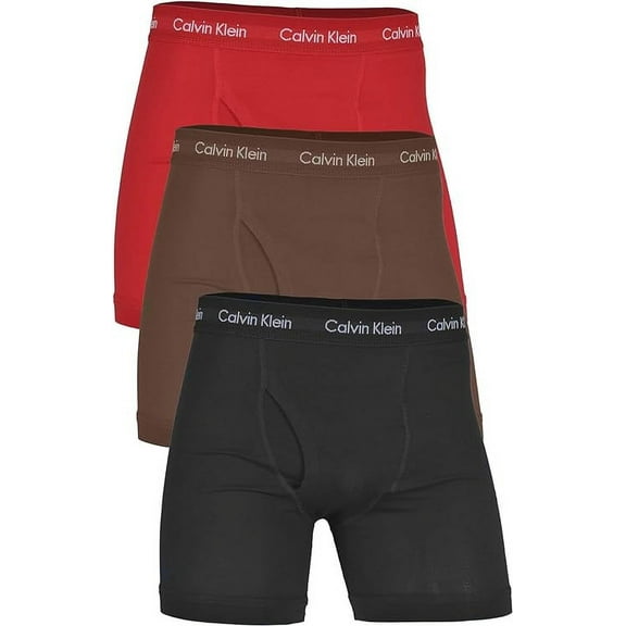 Calvin Klein Men's Cotton Stretch 3-Pack Boxer Brief; Color: Red, Black, Brown; Size: Small