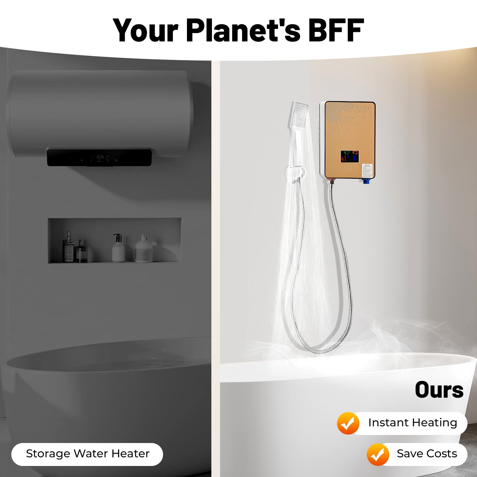 DUYIWAA Water Heater 110V 4500W Instant Electric Tankless Hot Water Heater On Demand Whole House LED Display