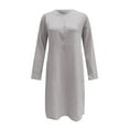 thumbnail image 3 of Winter Fall Dresses for Women Wedding Guest 3/4 Sleeve Round Neck Knee-Length Linen Dress Boho Casual Loose Dress With Buttons, 3 of 5