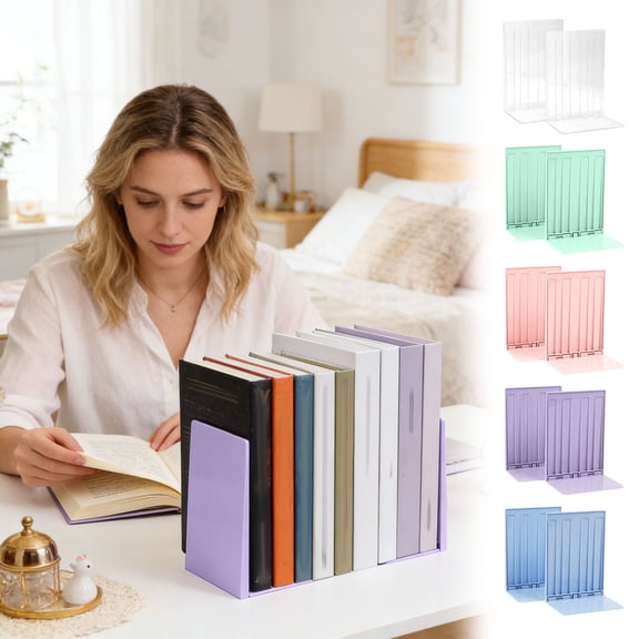 Novamily Book Ends 2pcs, Bookends for Shelves, Non- Bookend Decorative for Heavy Duty Book, Books Holder Stopper, Bookshelf Dividers Books Organizer for Office Home School (A)