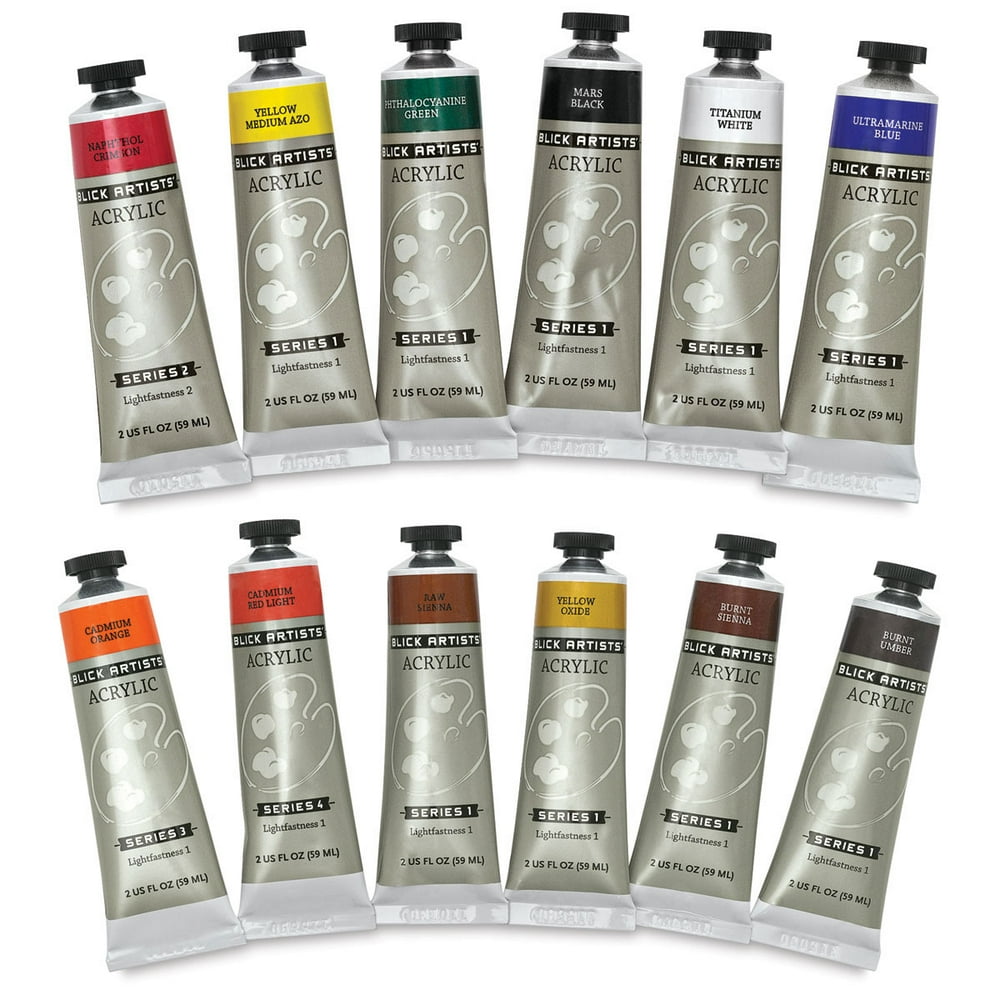Blick Artists' Acrylic Set Assorted, Set of 12 color, 2 oz tubes