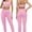 Pink, variant on PISONIC Womens Two Piece Workout Set Spaghetti Straps Color Block Sports Bra Matching High Waist Leggings Gym Work Out Outfits