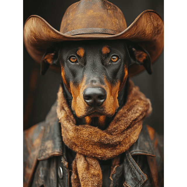 Qisvanset Framed Canvas Wall Art 12x16 Inch Western Doberman Cowboy Hat Farmhouse Dog Art