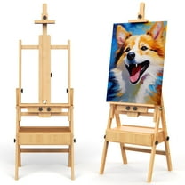 Large Solid Beech Wood Easel for Painting with Storage Drawer and Palette,  Foldable Art Easel with for Adults, Holder up to 48''