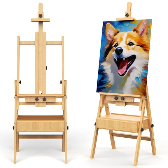 Large Solid Beech Wood Easel for Painting with Storage Drawer and Palette,  Foldable Art Easel with for Adults, Holder up to 48''