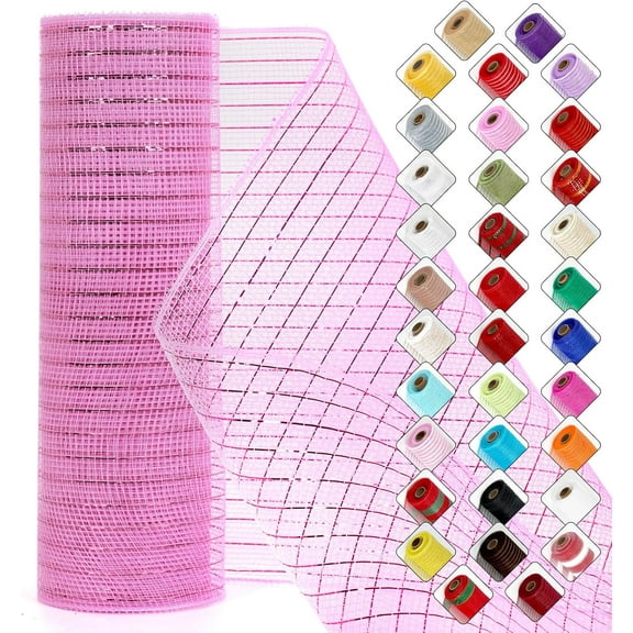 Mesh Ribbon for Wreaths 10 Inch x 30 Foot Wreath Mesh Rolls with Shiny Metallic Foil for Easter Christmas Party Wedding Home Decor DIY Craft Projects and Gift Wrapping