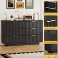 thumbnail image 5 of Fluted 6 Drawer Dresser for Bedroom, Wide Modern Chest of Drawers with Metal Handle, Curved Profile Design, Wood Closet Clothes Storage Organizer for Bedroom, Living Room, Hallway(Black), 5 of 8