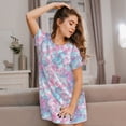thumbnail image 3 of Vsdgher Tie Dye Pattern Womens Short Sleeve Sleepshirt Scoopneck Cute Nightdress Ruffle Comfy Nightgown, 3 of 6