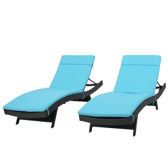 Anthony Outdoor Wicker Adjustable Chaise Lounge with Cushion, Set of 2, Grey, Blue