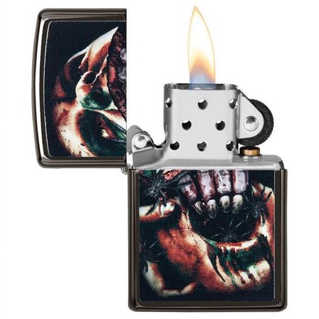 49117 Zippo Split Face Design High Polish Black Pocket Lighter