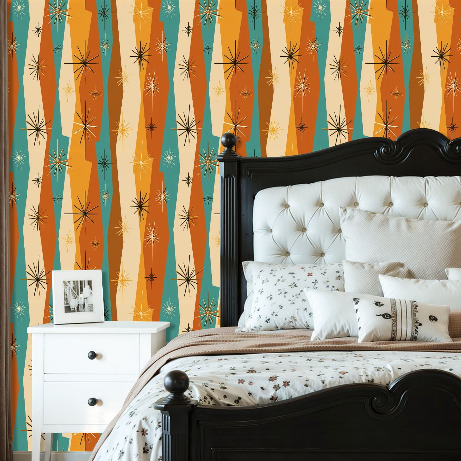 Peel and Stick Wallpaper 23.6in x 9.8ft Mid Century Modern Vintage Retro Mod Fifties Contact Paper Vinyl Waterproof Self Adhesive Wall Paper for Bedroom Shelf Cabinet Renter Friendly