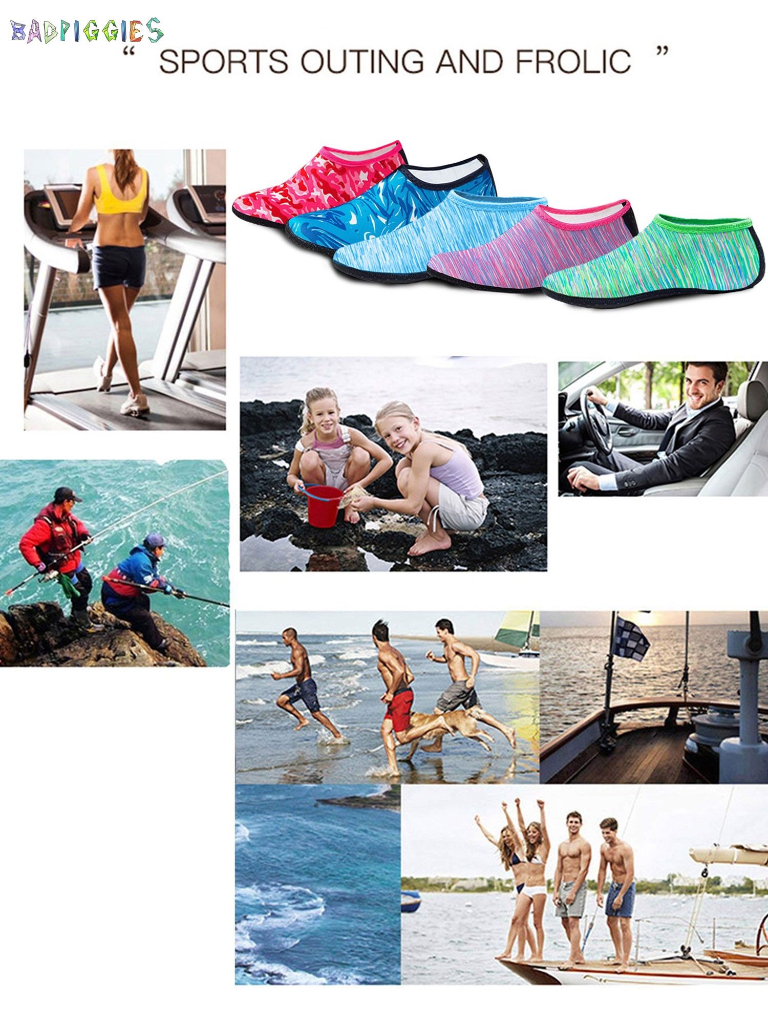 BadPiggies Water Socks Sports Beach Barefoot Quick-Dry Aqua Yoga Shoes Slip-on for Men Women Kids (S, Line Blue) - image 3 of 6