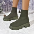 thumbnail image 2 of Army Green Women'S Ankle Boots Low Heel Chunky Heel Non-Slip Winter Booties Stretchy Sock Boots Mesh Solid Color Round Toe Casual 1.72Lbs Size 36, 2 of 8