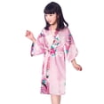 thumbnail image 2 of Camisón largo con estampado de peonías y pavo real para niña, bata de baño de verano de seda sintética fina para niños, cárdigan para el hogar, 2 of 6