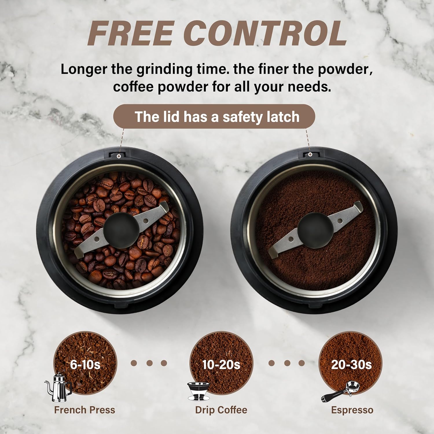 YSSOA Electric Coffee Grinder for Home, Coffee Bean & Spice Grinder, One-Touch Control, Stainless Steel