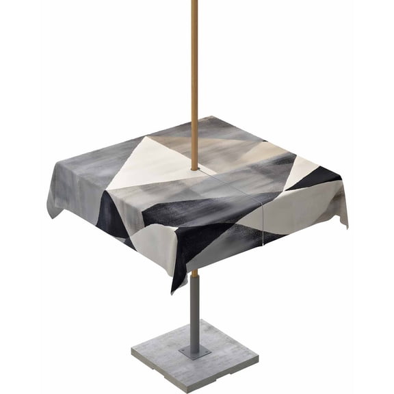 nqOlkjepod Black Beige Rhombus Outdoor Tablecloth with Umbrella Hole & Zipper, Geometric Abstract Art Square Table Cover 60x60 Inch, Dining Waterproof Table Cloth Protector for Patio/Party/Picnic