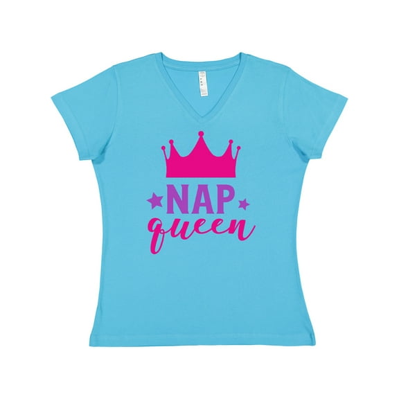 Inktastic Nap Queen, Princess, Crown, Stars, Sleep, Sleeping Women's V-Neck T-Shirt