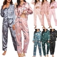 thumbnail image 4 of Pijamas Mujer Irfora Conjunto de pijamas para mujer, manga larga, satén suave, cuello con muescas, botones, pijamas, ropa de dormir Irfora Pijamas Mujer, 4 of 5