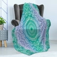 thumbnail image 4 of Ethnic Soft Flannel Fleece Throw Blanket, Traditional Oriental Mandala Yantra Geometry Pattern, Cozy Plush for Indoor and Outdoor Use, 50" x 70", Purple Green, by Ambesonne, 4 of 5