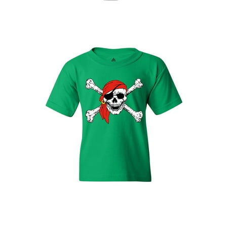 Shop4Ever Youth Skull and Crossbones Pirate Flag Graphic Youth T-Shirt