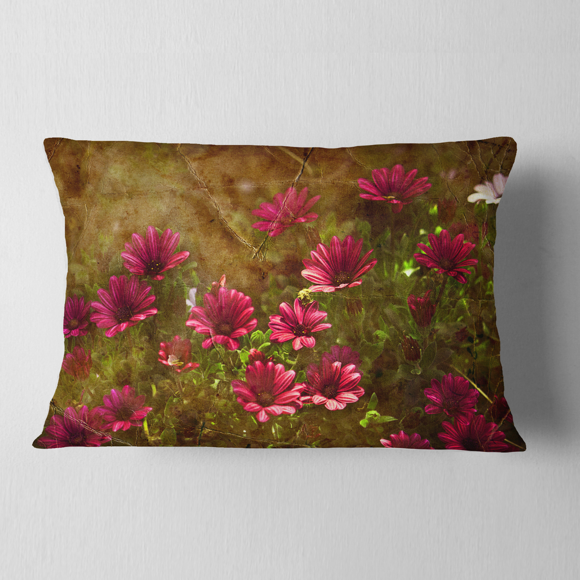 Designart Spring Garden with Little Red Flowers - Floral Throw Pillow - 12x20