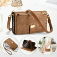 thumbnail image 5 of ELEHOLD Floral Embossed Leather Wallet Case for Samsung Galaxy S24 FE with Zipper Cash Slot, Card Holder Shockproof TPU Anti-Scratch Flip Stand Wallet Case Cover With Detachable Strap , Brown, 5 of 12