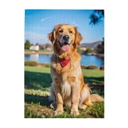 500-Piece Wooden Jigsaw Puzzle for Adults - Golden Retriever Dog Grass Lake , Interlocking Pieces with Guide Letters, Holiday Gift & Home Decor