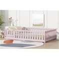 thumbnail image 6 of JERFIT Full Size Low Profile Floor Bed Frame with Safety Guardrail Gate, Platform Bed with Fence for Space Saving, Pink, 6 of 10