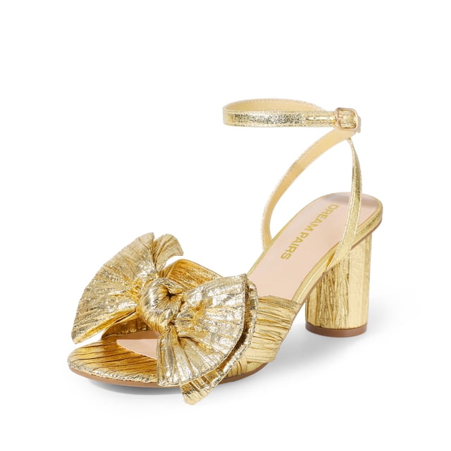 Sandalia DREAM PAIRS DWUMHS2504 Dorada con Moño y Tacón de 7.5 cm