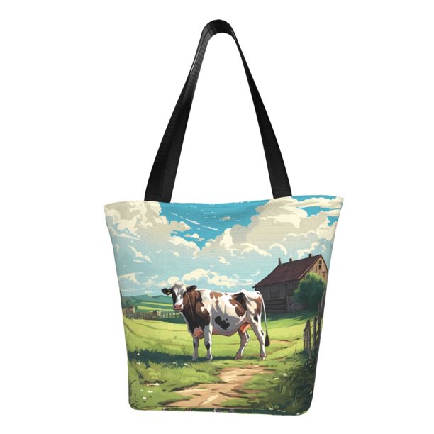 Balery Prairie Pasture Cow Bolsa de Hombro con Diseño, Bolsa Grande y Duradera, Bolsa Versátil para Compras